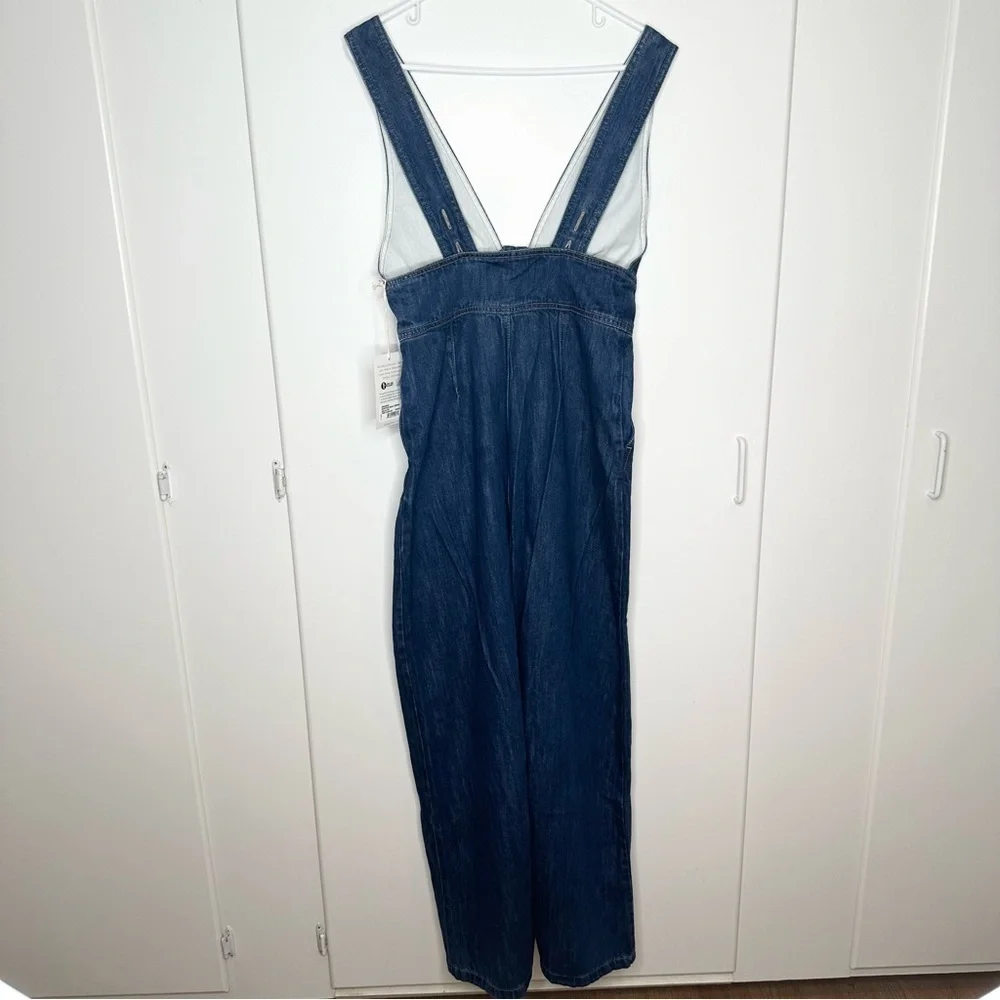 Etica Martine Plunge Neck Open Back Denim Maxi Dress Size Small NWT